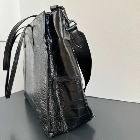 BEIS Large Work Tote Black Crocodile 14.5” x 11” Vegan Leather Zip Closure - Picture 8 of 15